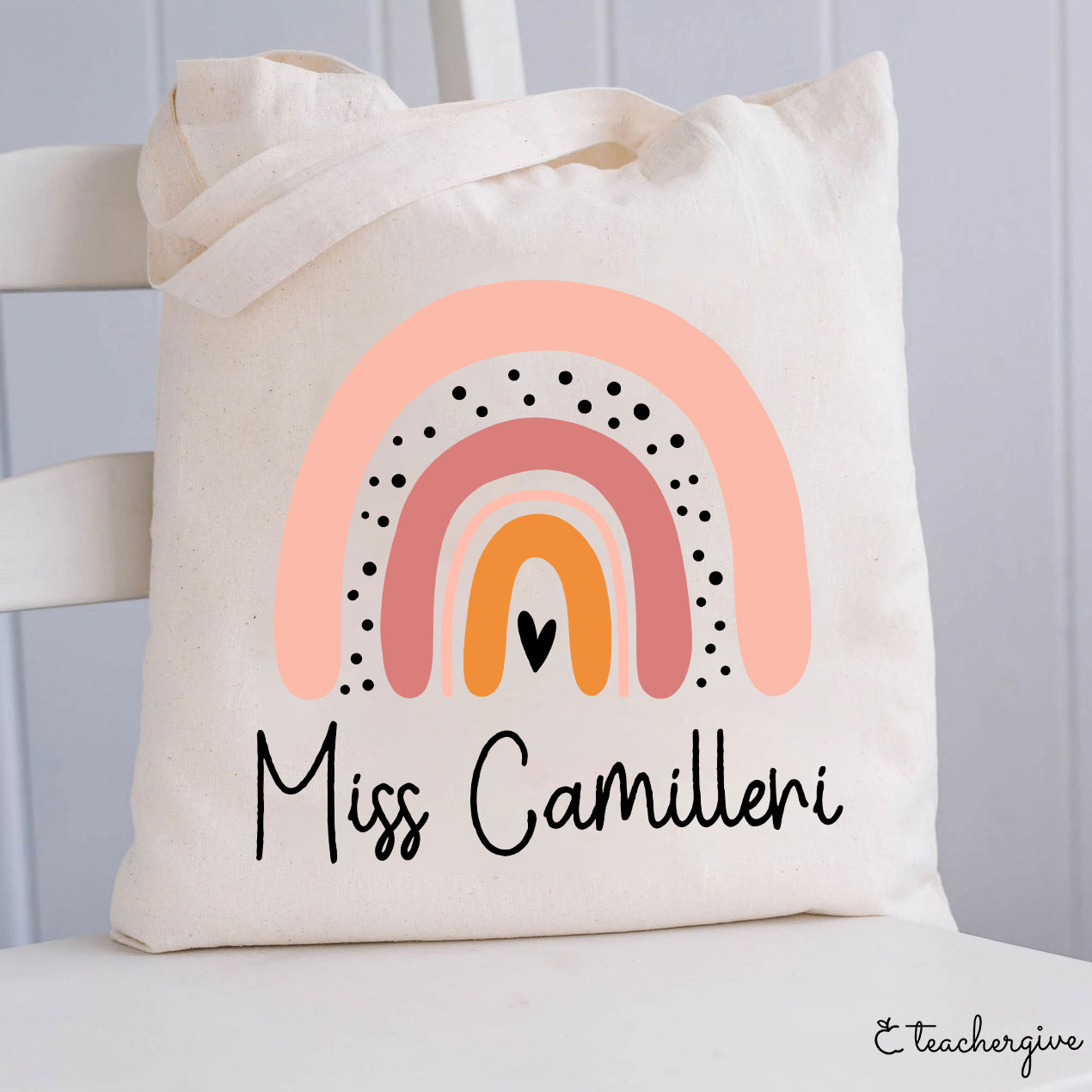 Personalized Pink Rainbow Teacher Tote Bag
