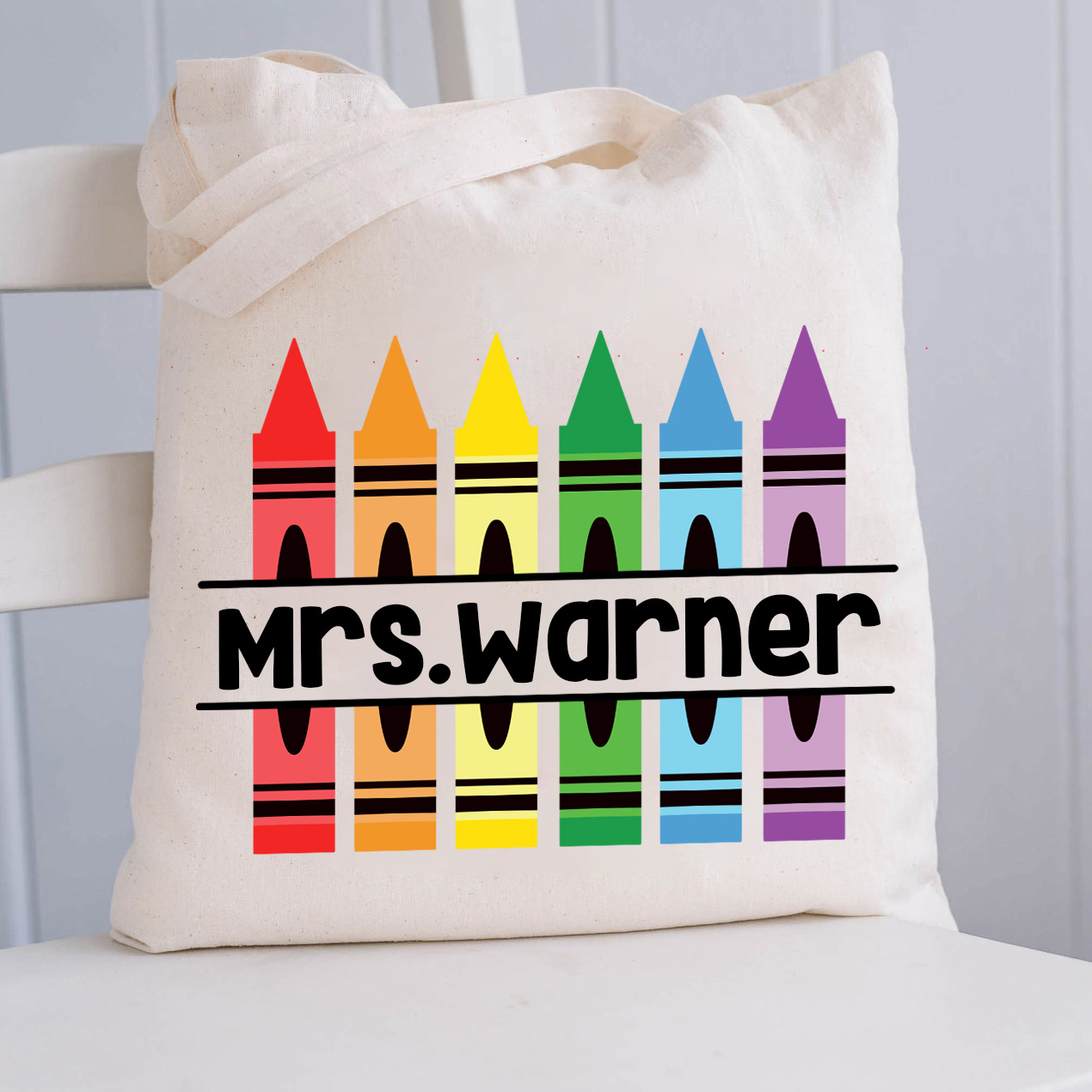 Personalized Pencil Crayon Teacher Name Tote Bag