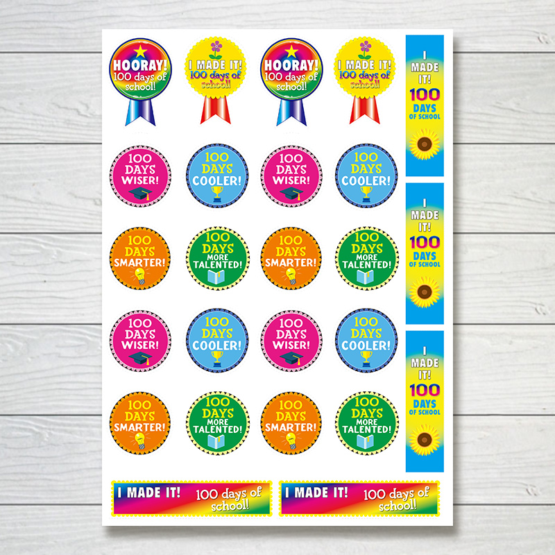 125PCS I Made It 100 Of School Teacher Stickers(Includes 5 Sheets)