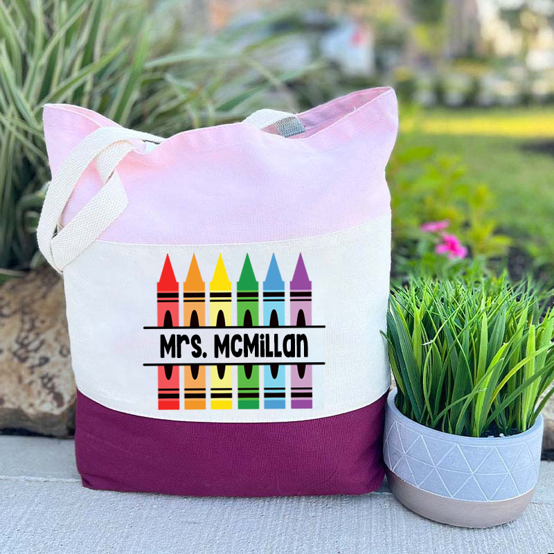 Personalized Pencil Crayon Teacher Name Tote Bag